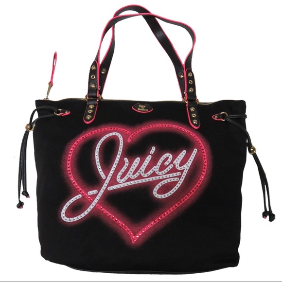 Juicy Couture Handbags - JUICY COUTURE Sport Tote Bag Black & Pink Heart